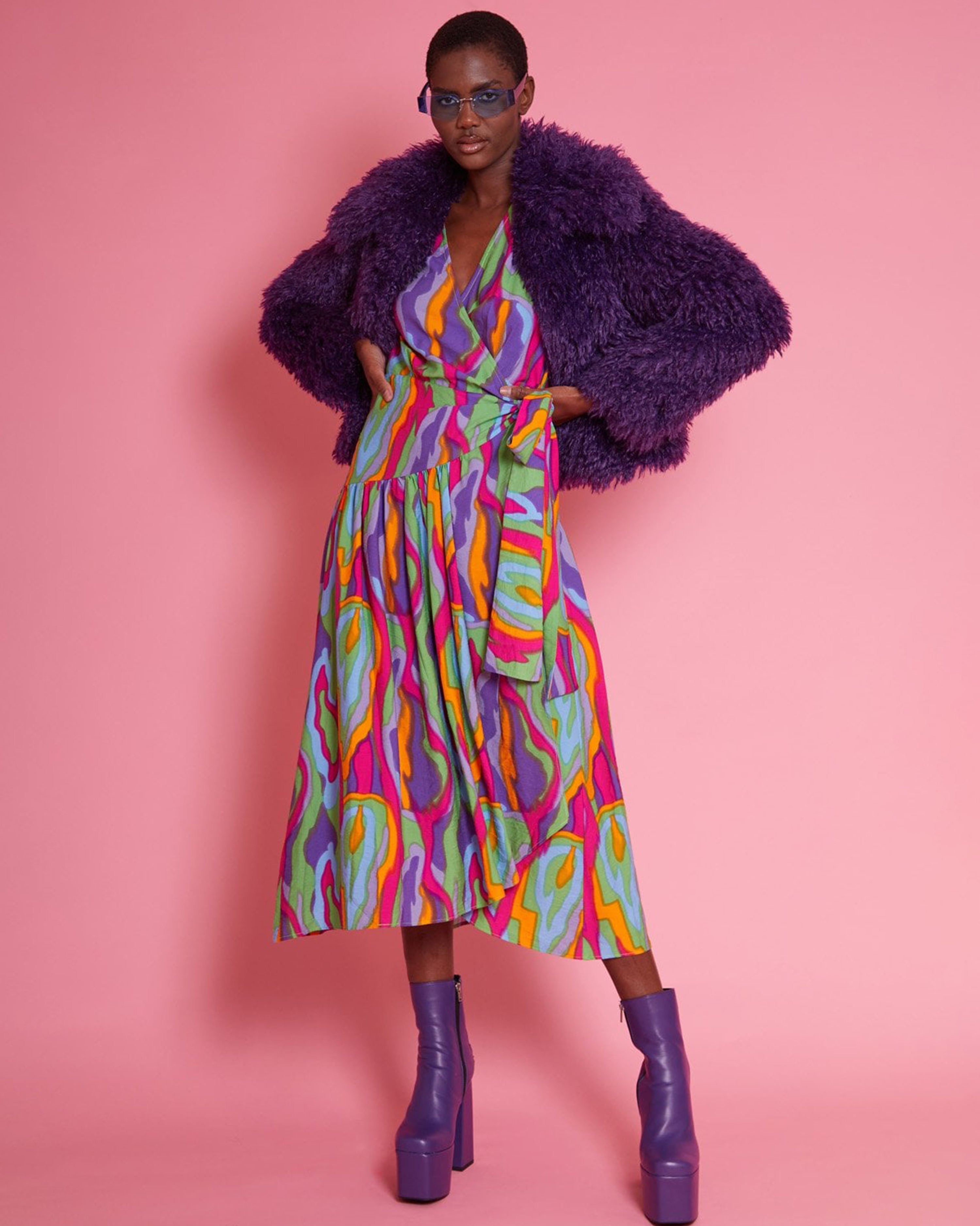 Purple Bamboo Lyocell Knitted Vegan Faux Shearling Jacket