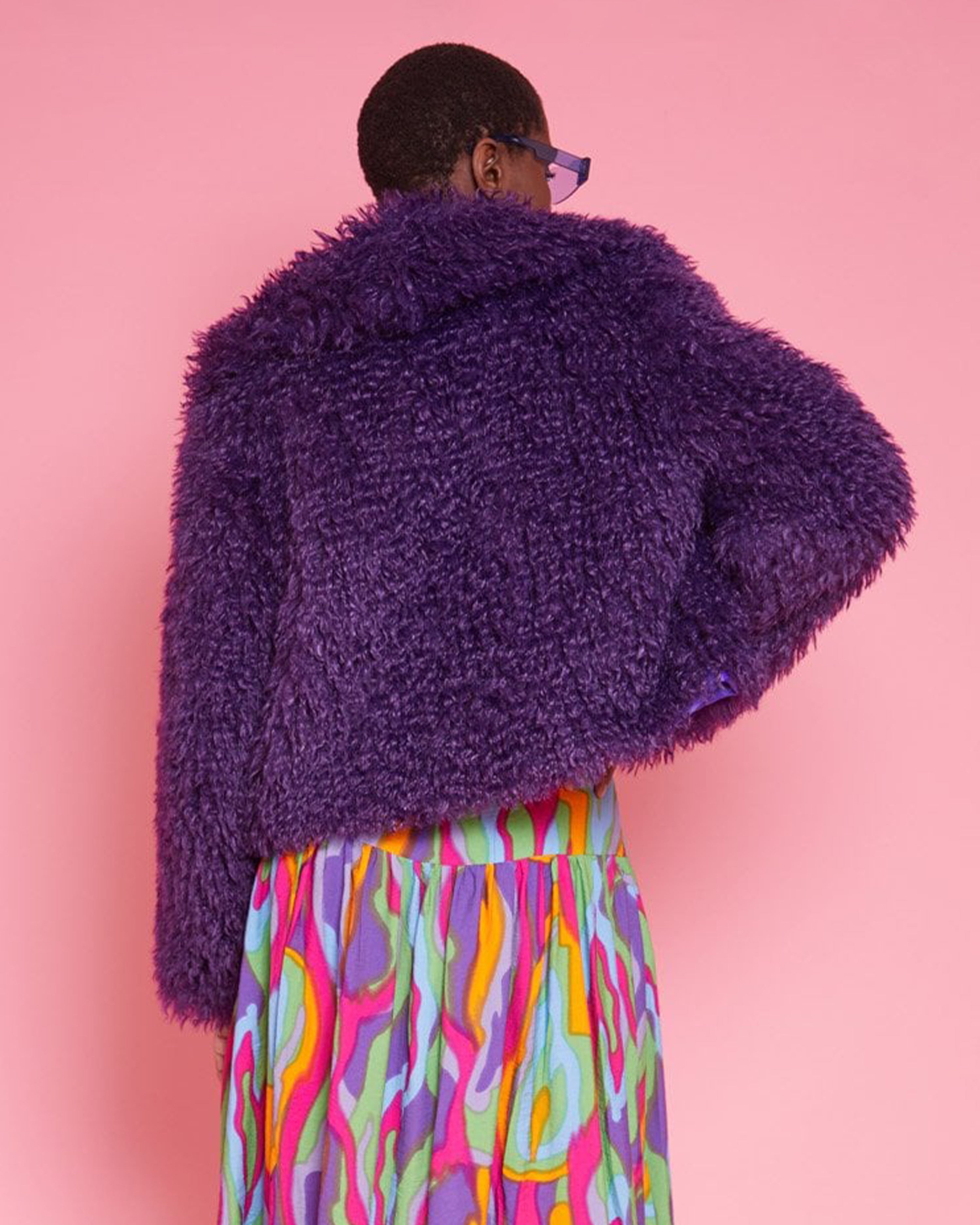 Purple Bamboo Lyocell Knitted Vegan Faux Shearling Jacket