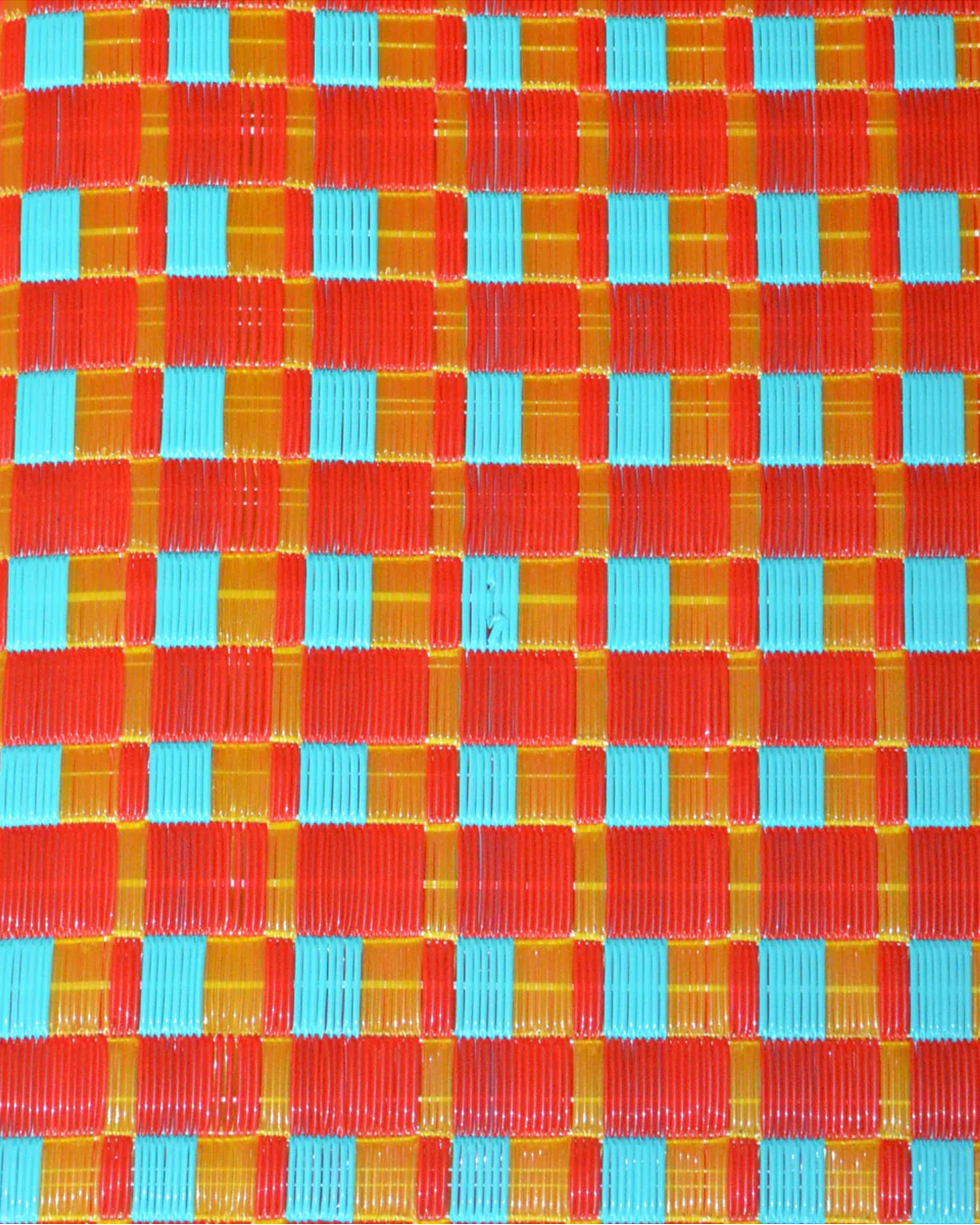 Red, Turquoise & Orange Checkered Rug