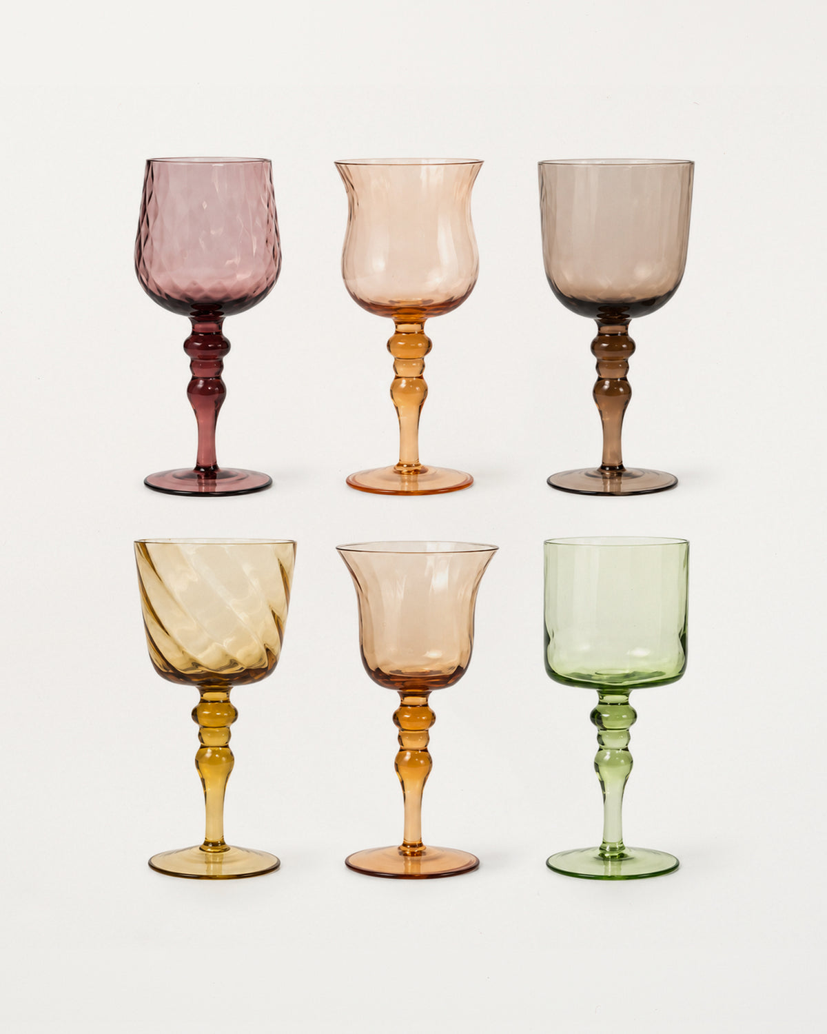 Set 6 Wine Glasses Texture Amber/Pink Nuances