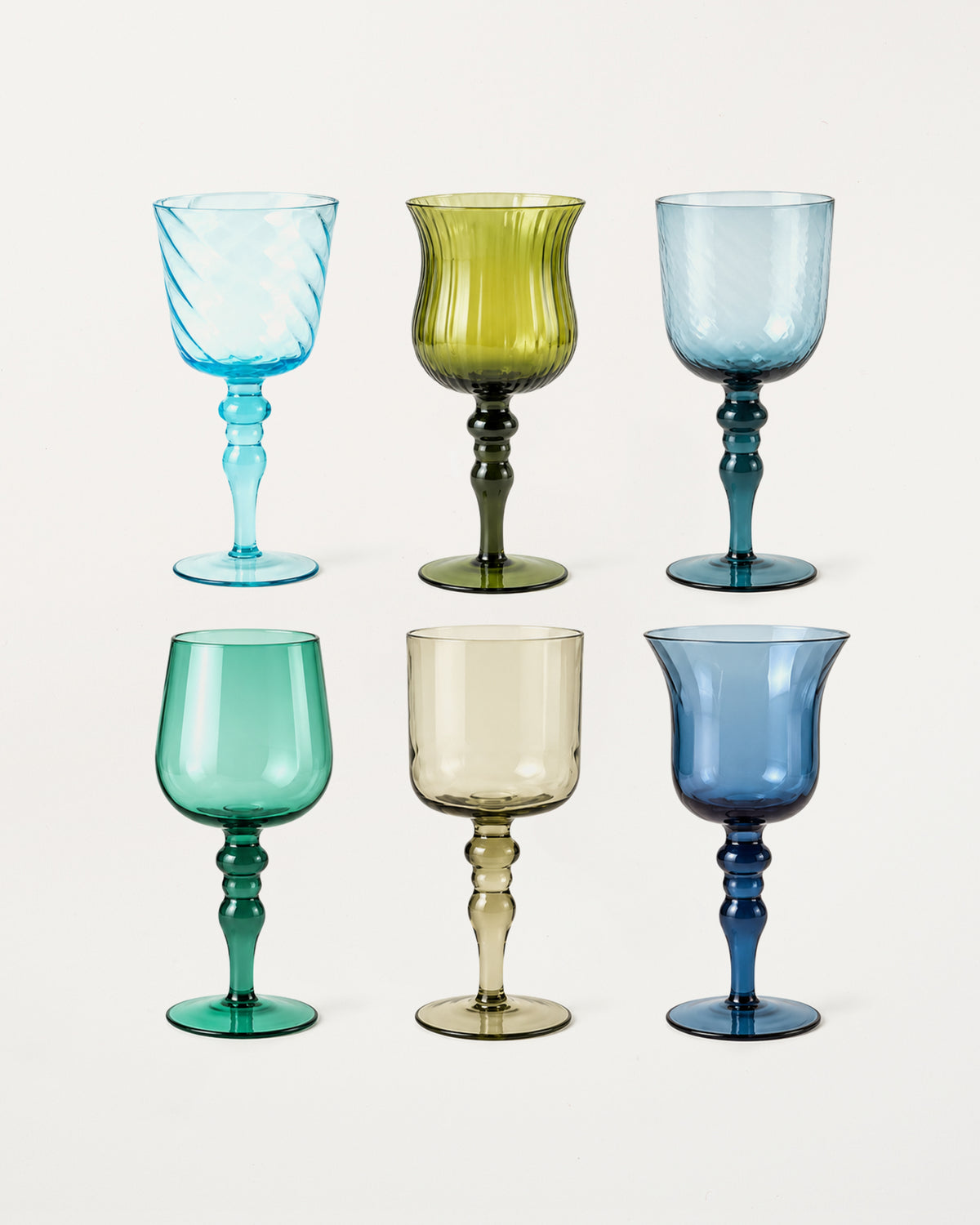 Set 6 Wine Glasses Texture Blue/Green Nuances