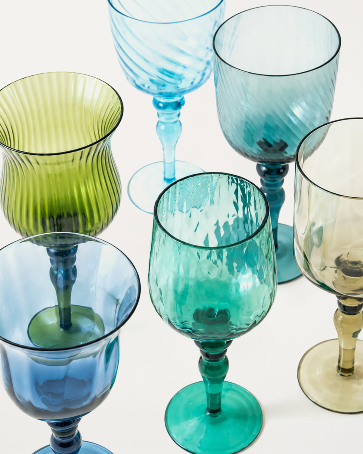 Set 6 Wine Glasses Texture Blue/Green Nuances