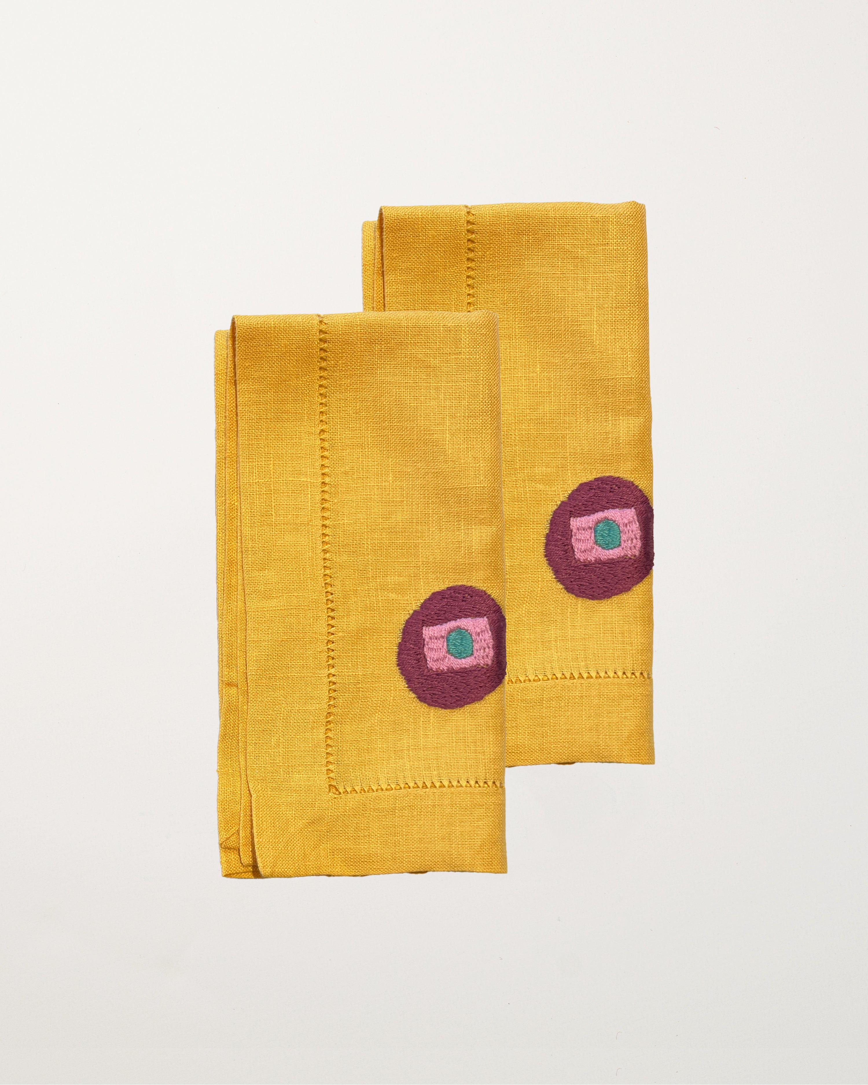 Set of 2 Yellow Embroidered Napkins