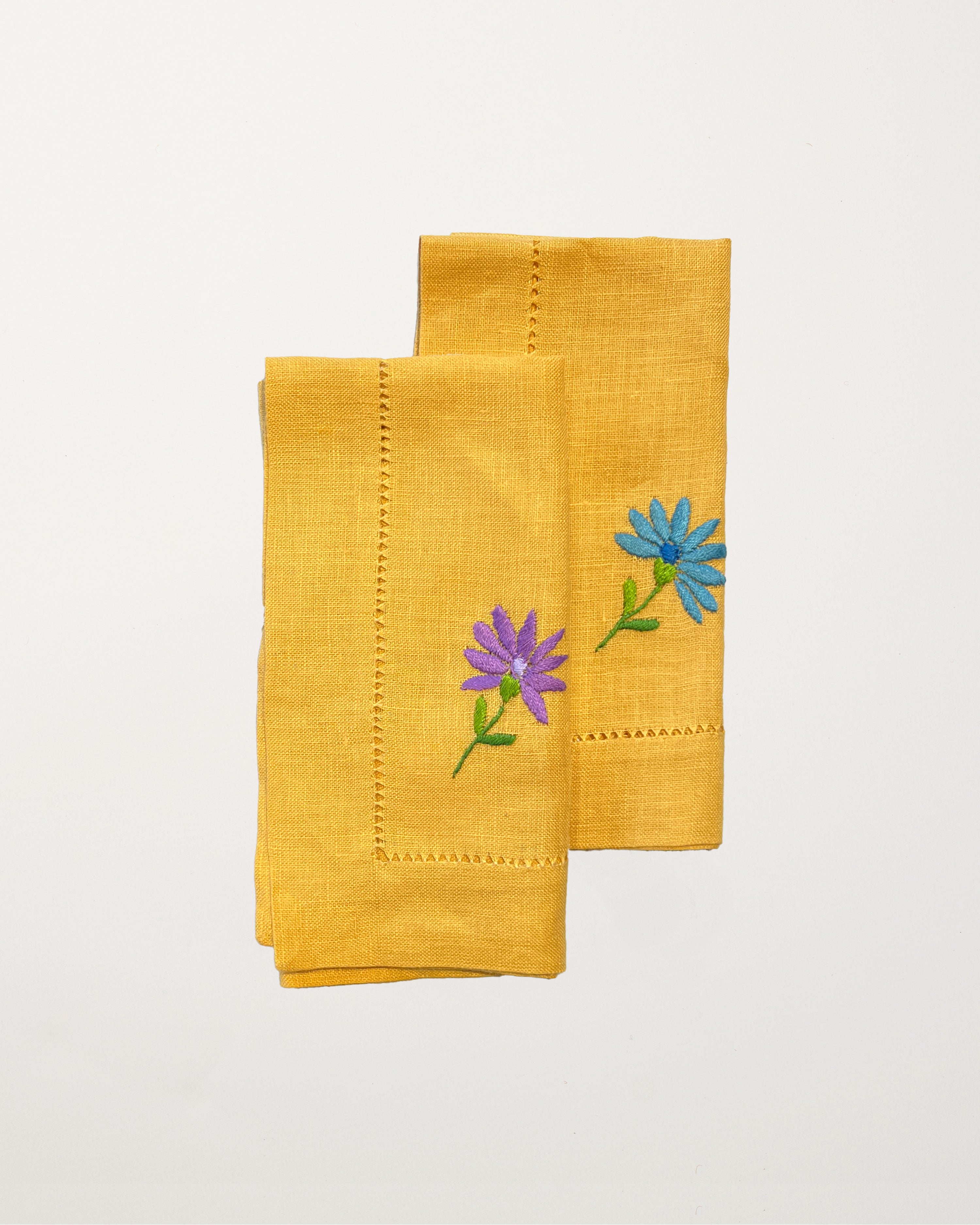 Set of 2 Yellow Embroidered Napkins