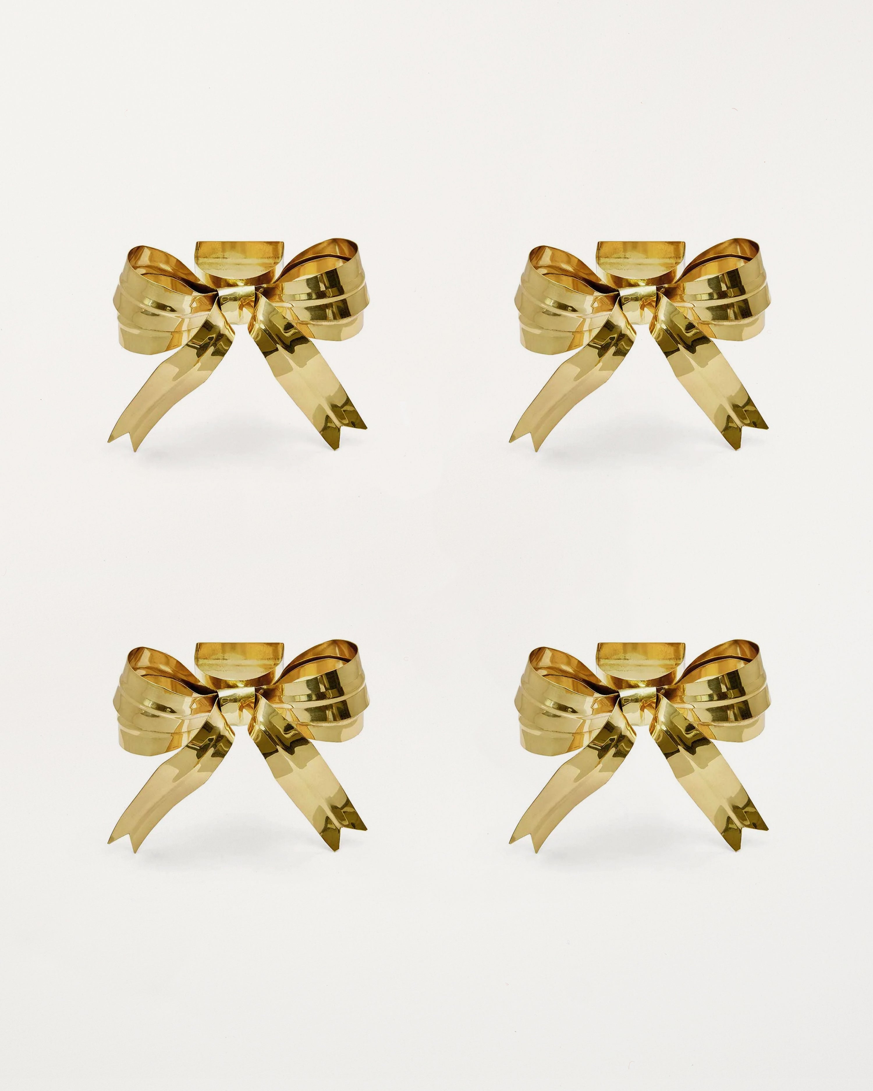 Set of 4 Bow Napkin Rings Brass