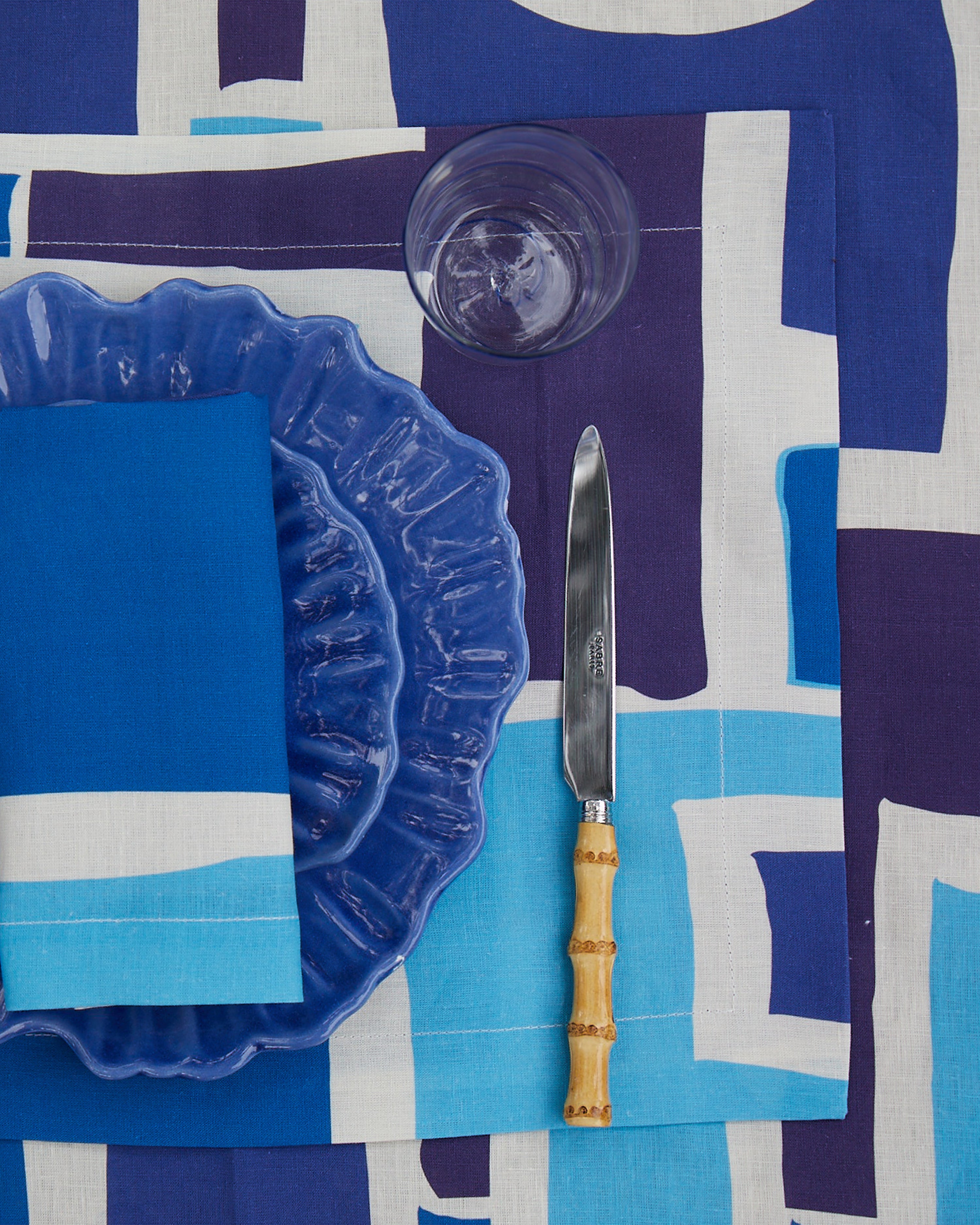 Set of 2 Shapes Blue Linen Placemats