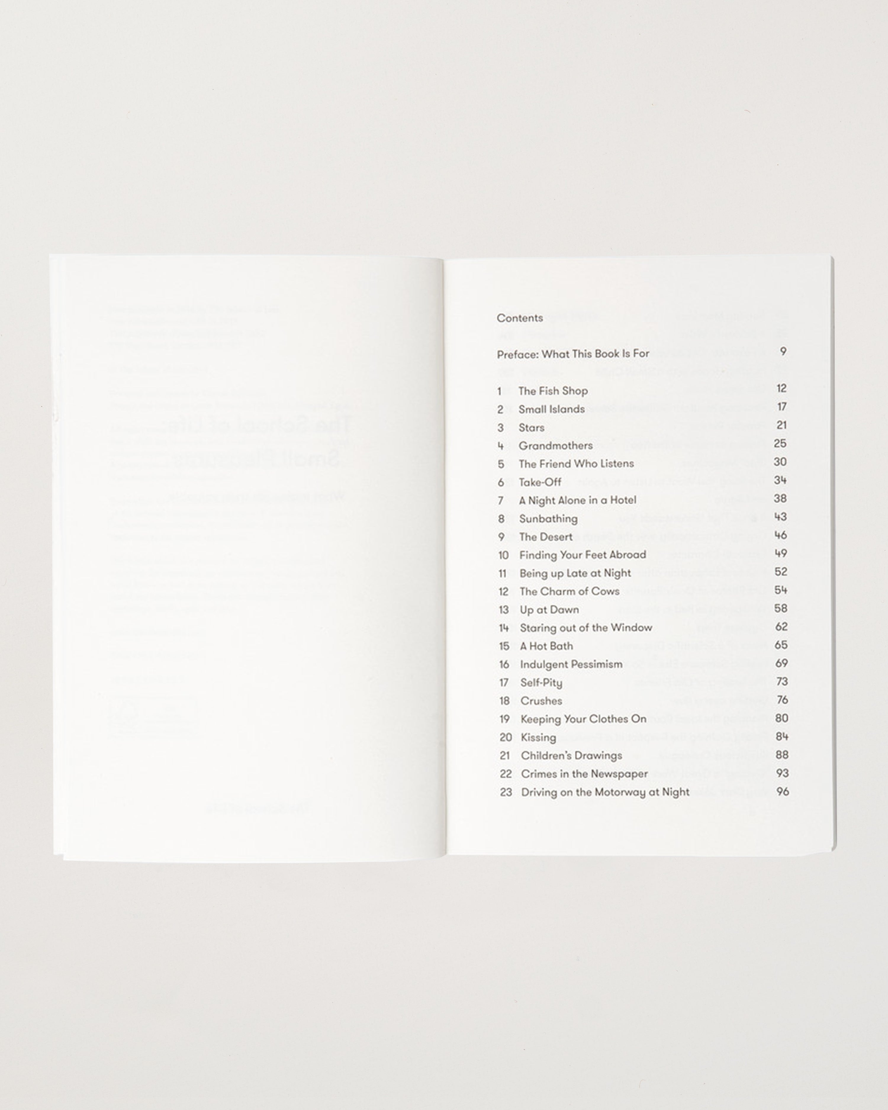 Table of contents for a book on a white background