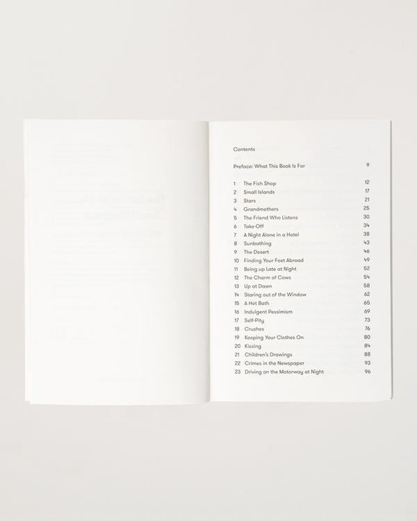 Table of contents for a book on a white background