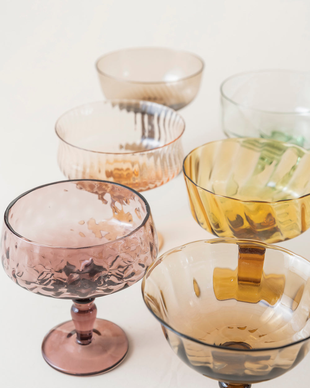 6 Set Coupe Glasses/Amber Pink