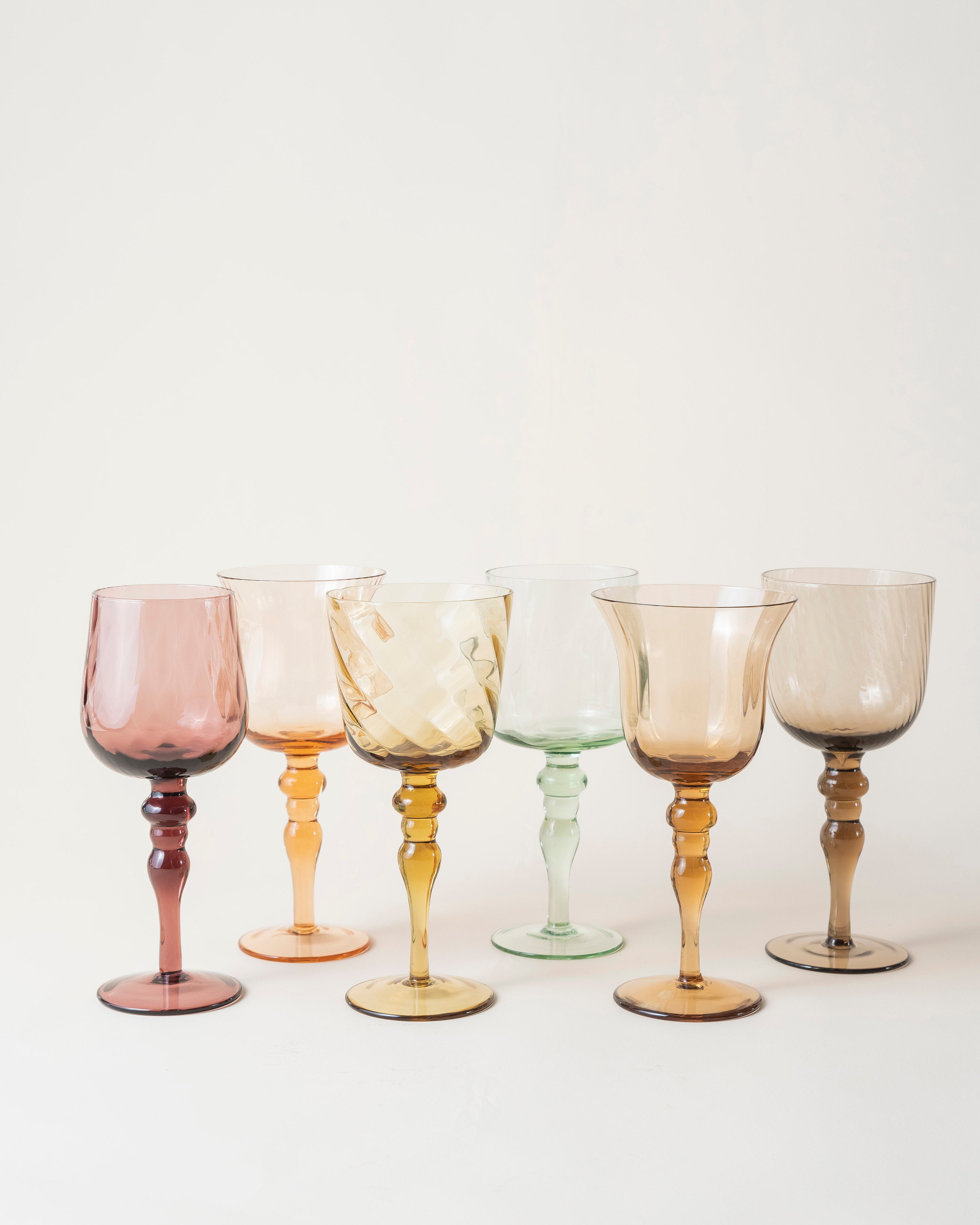 6 Set Wine Glasses Amber Pink