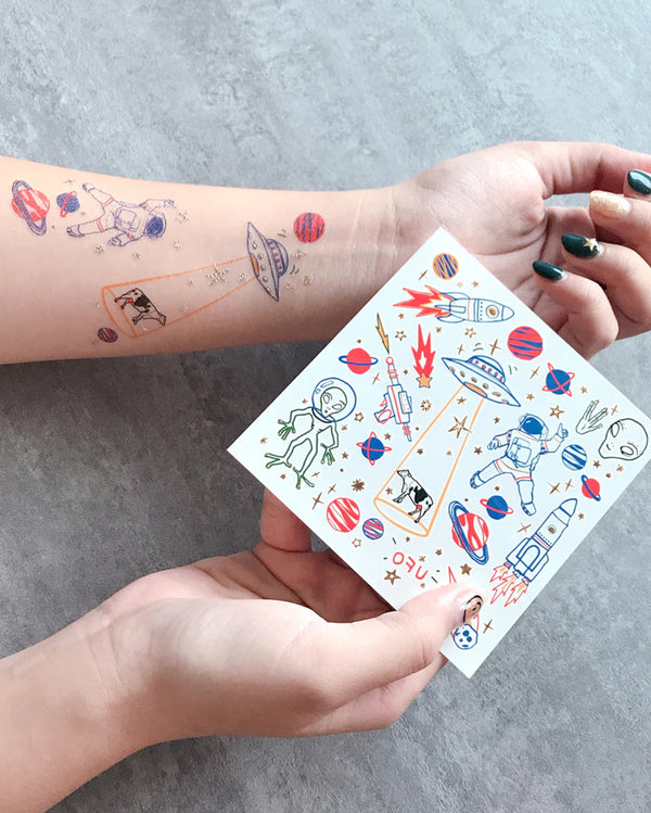 Space UFO Metallic Temporary Tattoos