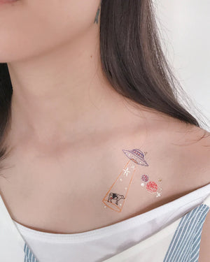 Space UFO Metallic Temporary Tattoos