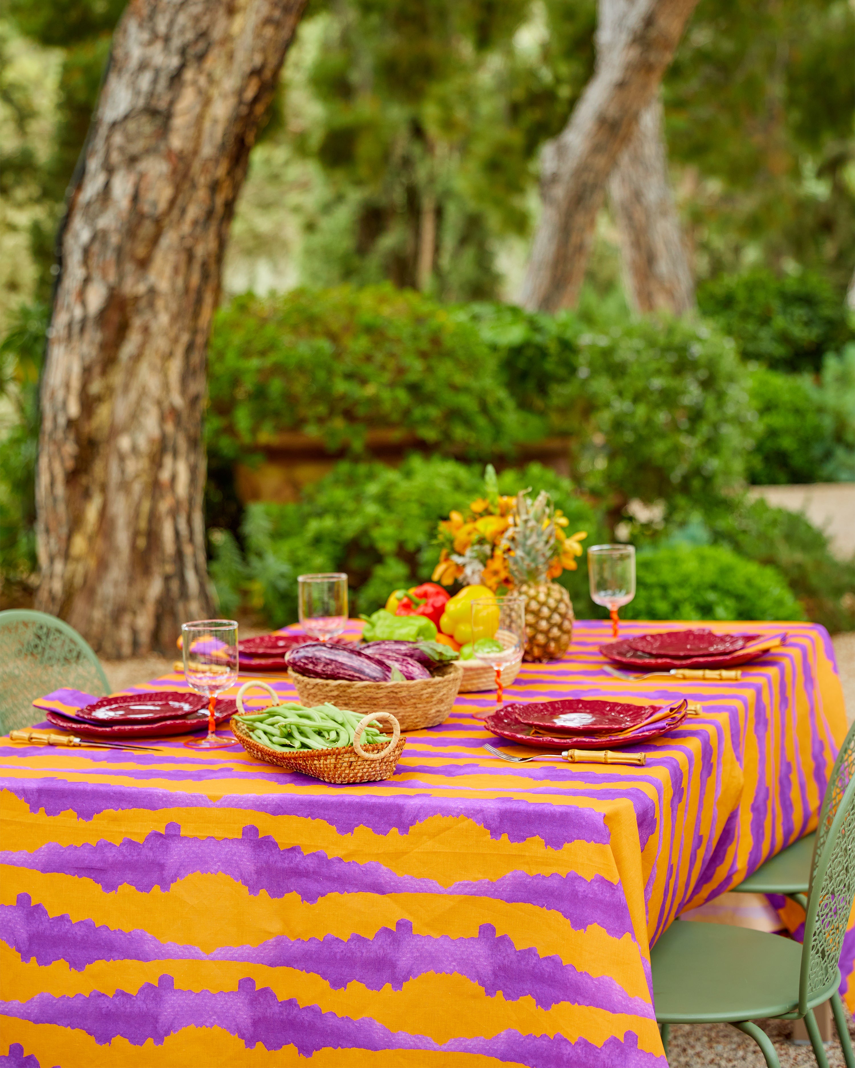 Tie-Dye Orange Linen Tablecloth M