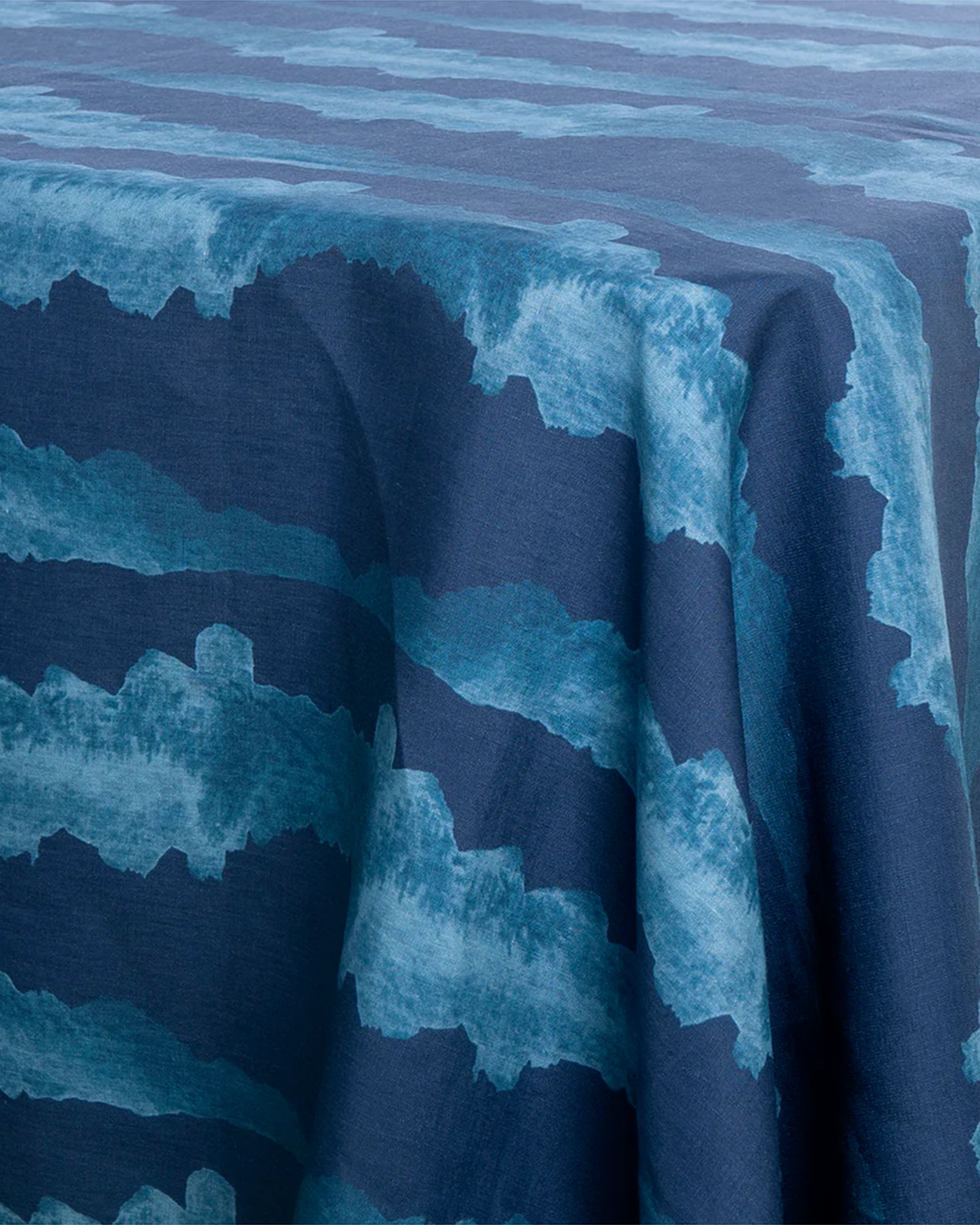 Tie Dye Blue Linen Tablecloth L