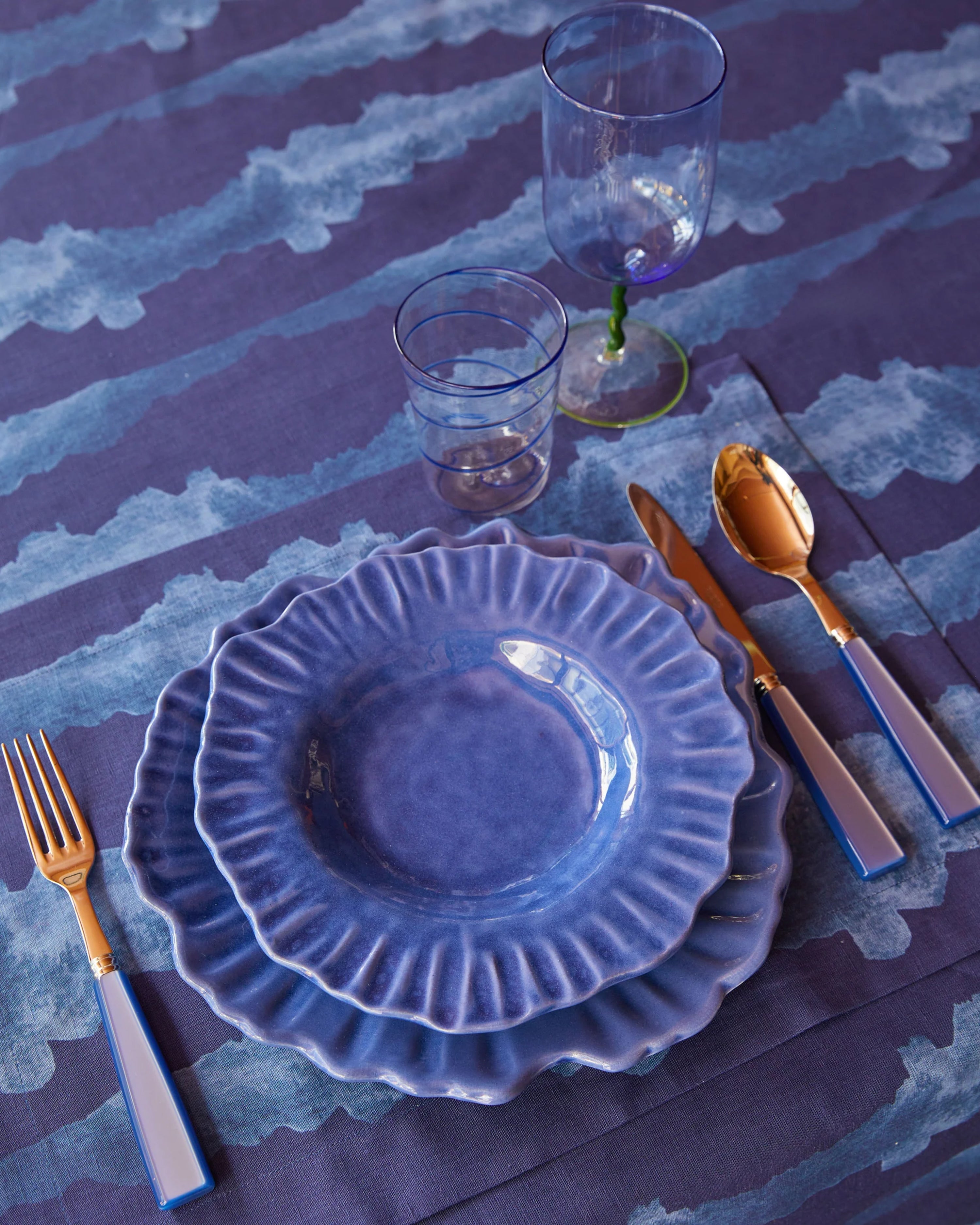 Set of 4 Tie Dye Blue Linen Napkins