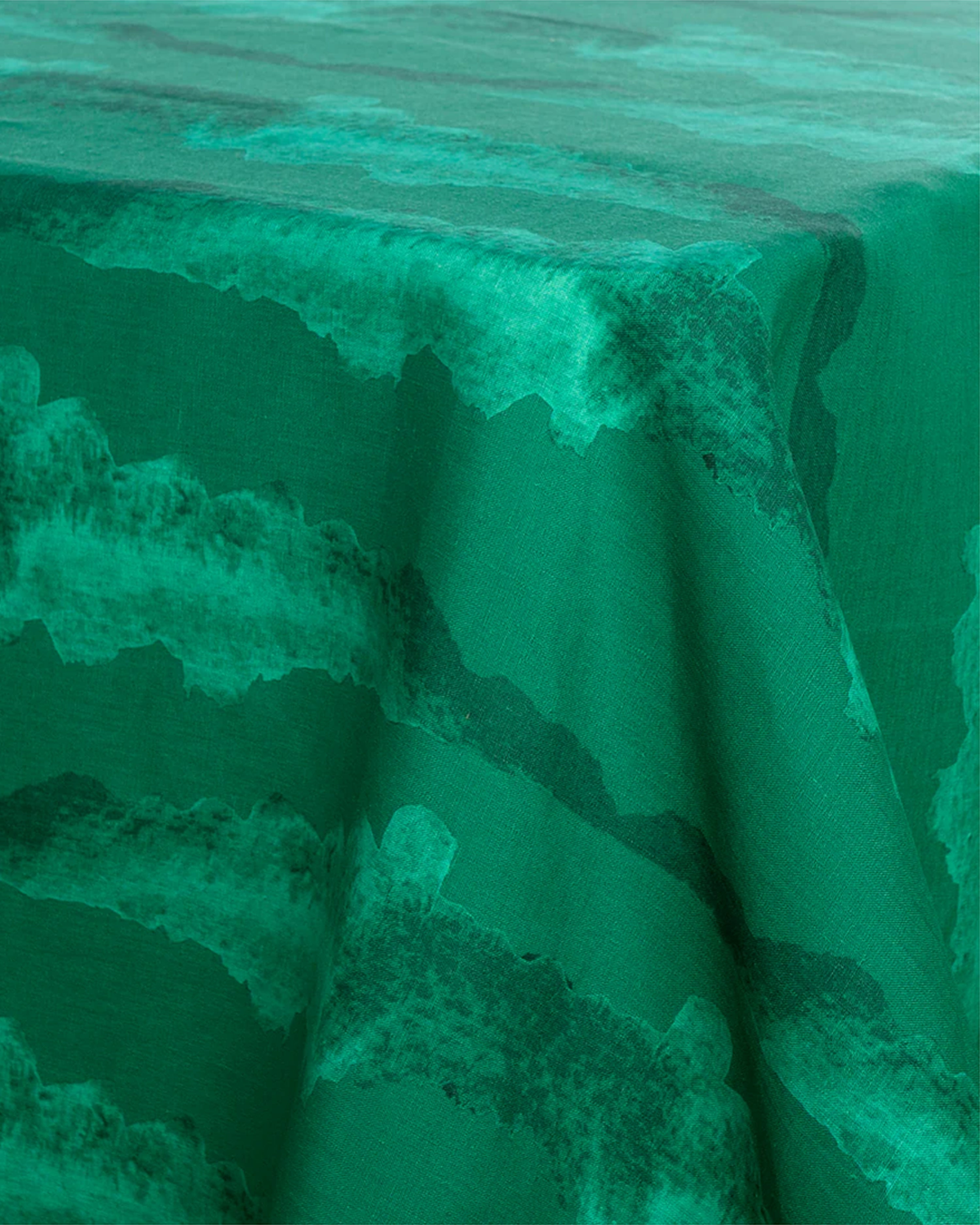 Tie Dye Green Linen Tablecloth M