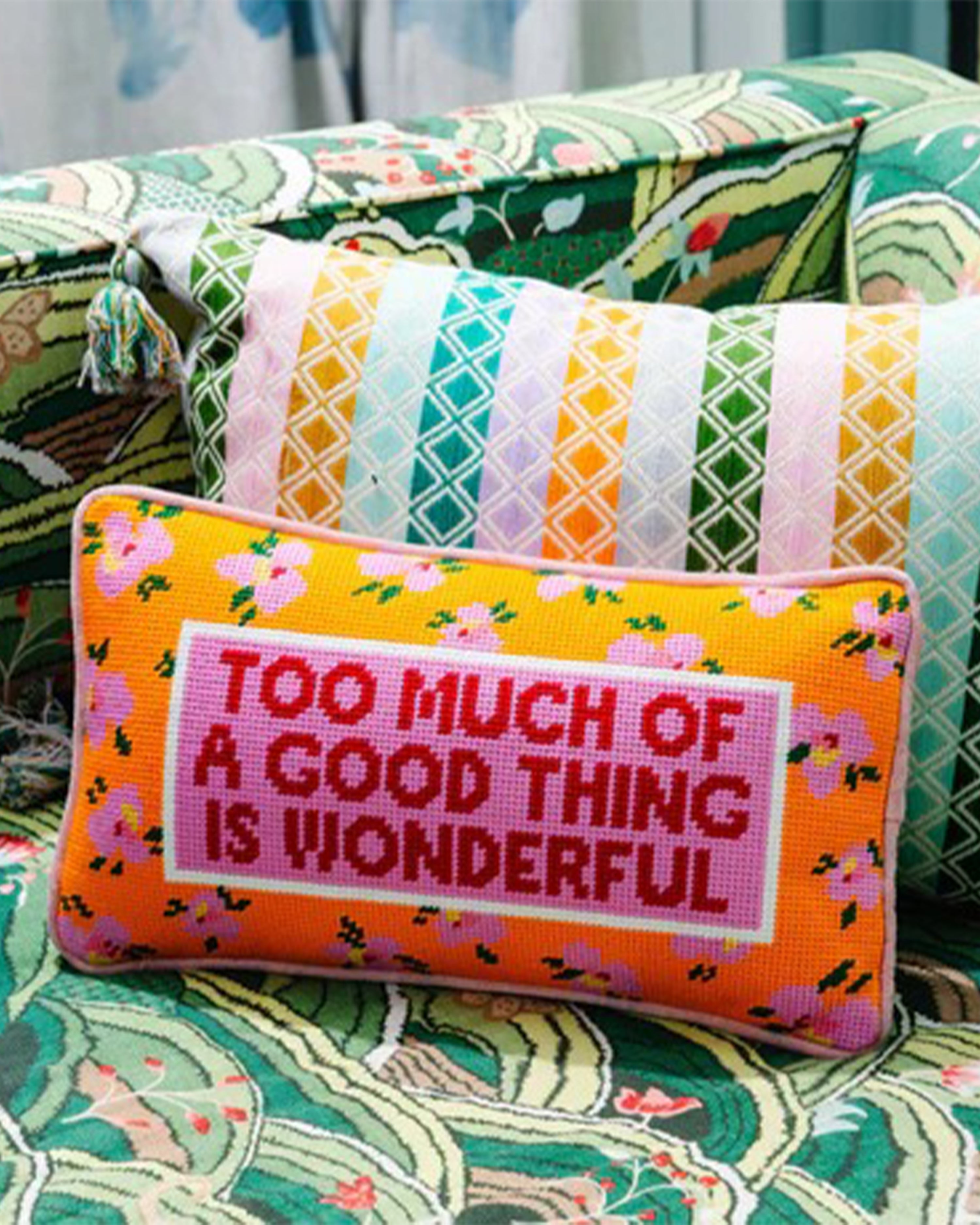 Too Much Needlepoint Pillow