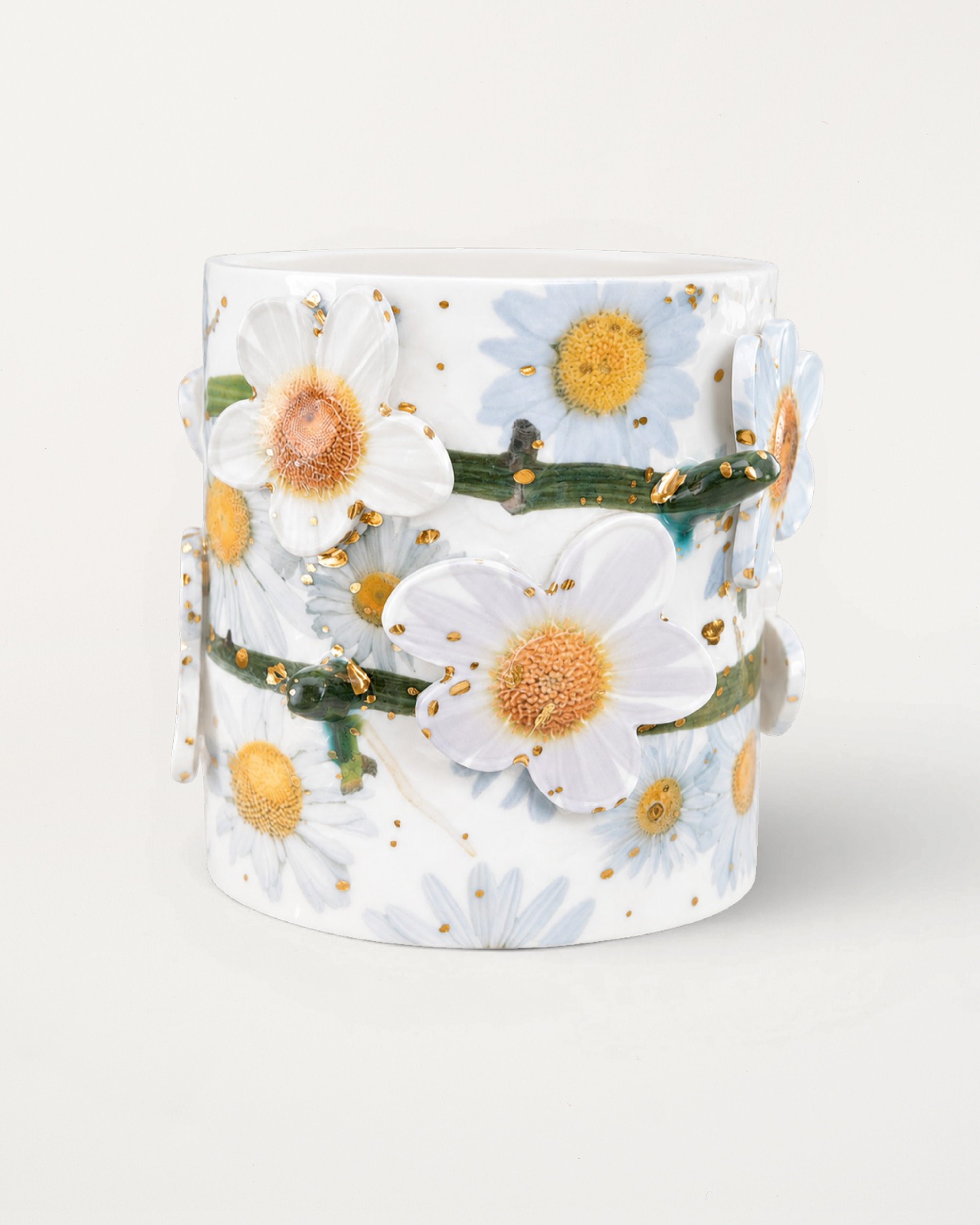 White Daisies Ceramic Planter