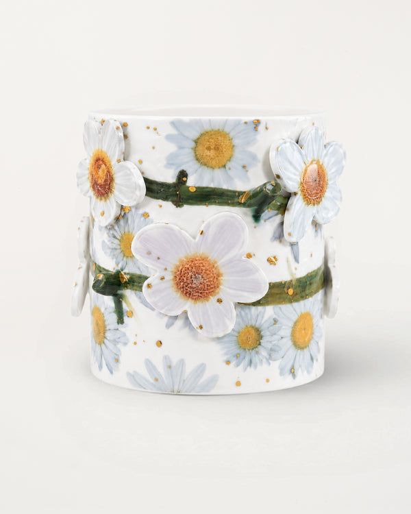 White Daisies Ceramic Planter