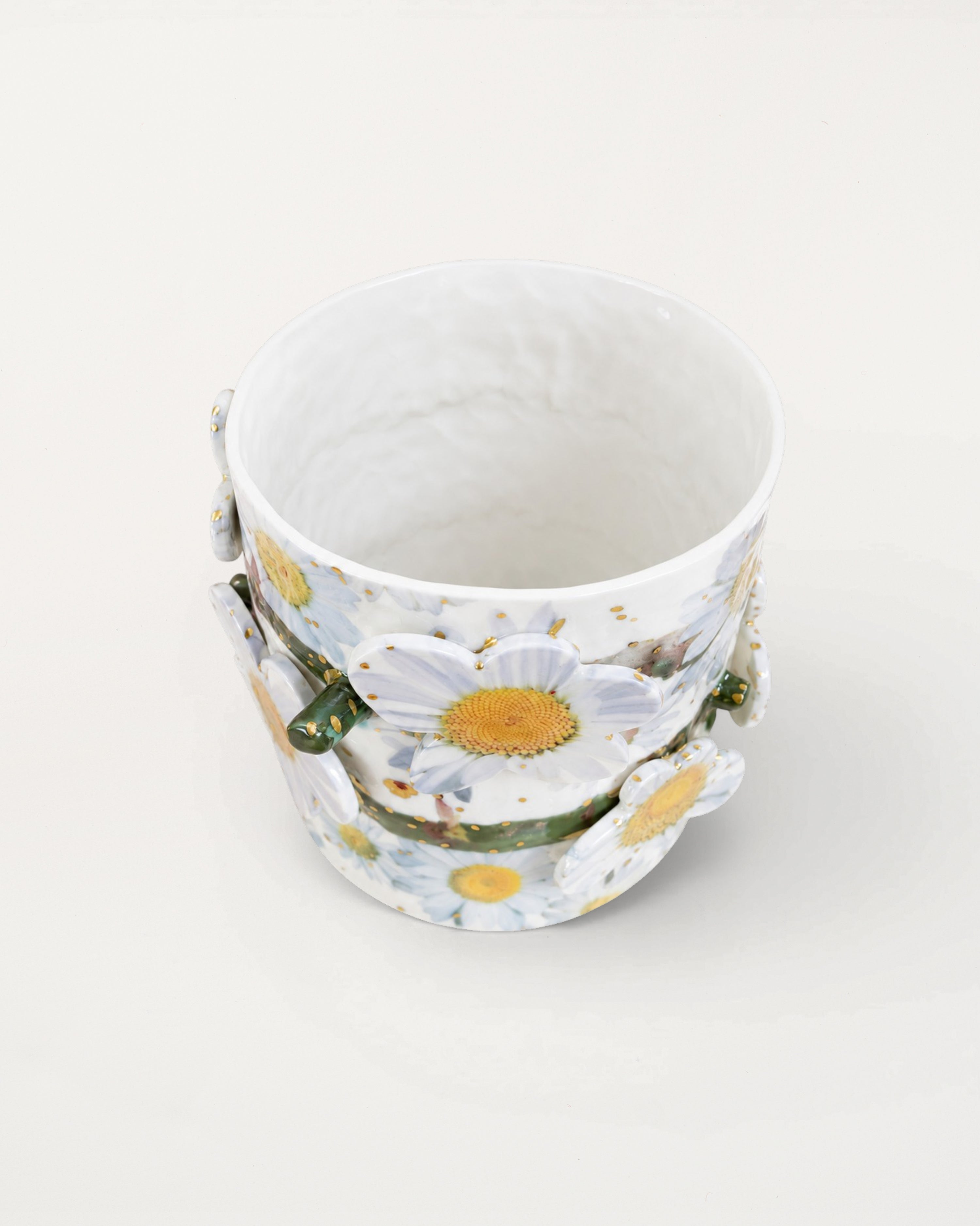 White Daisies Ceramic Planter