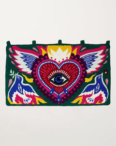 Burning Heart Green Wall Tapestry