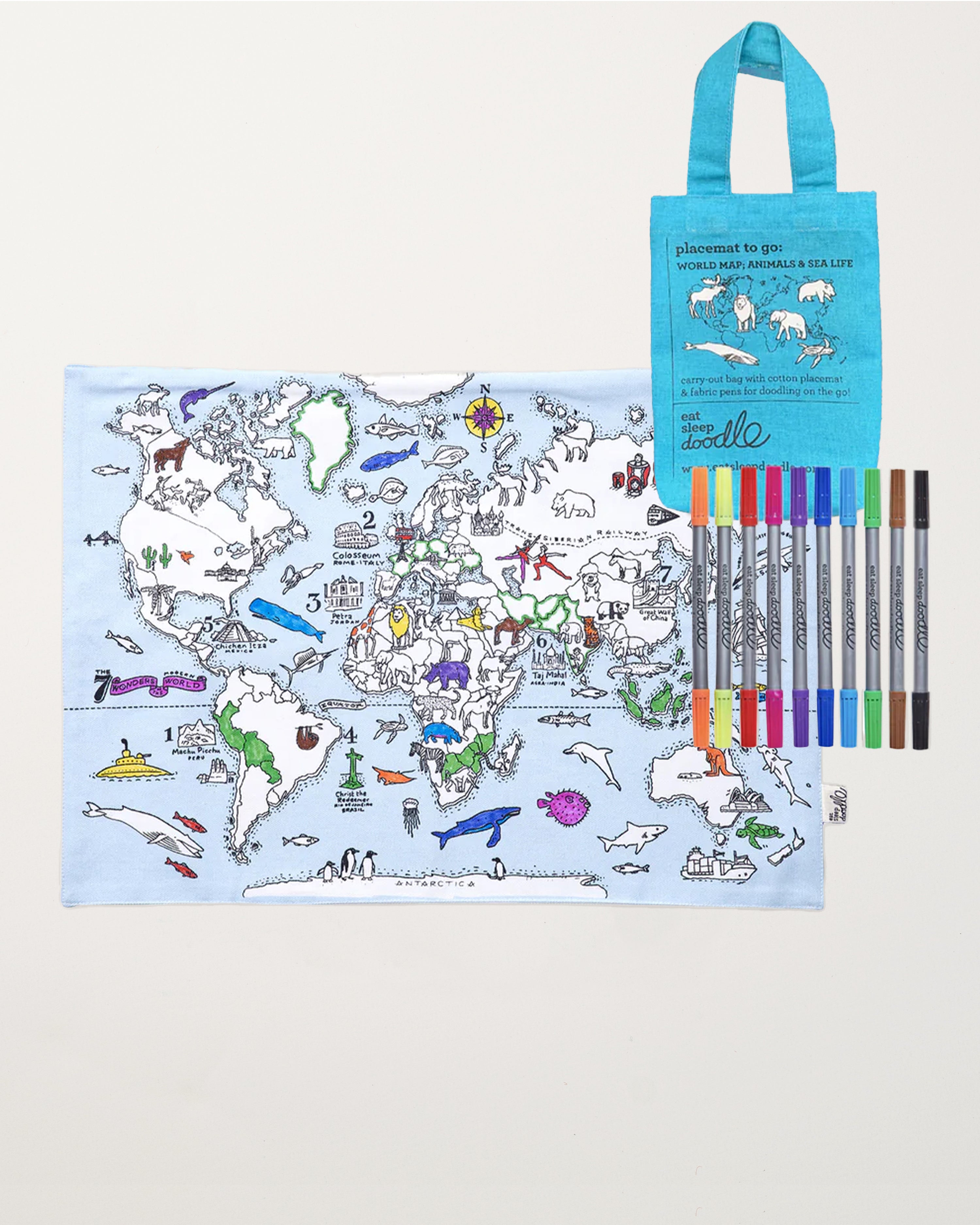 World Map Animals & Sea Life Placemat to Go