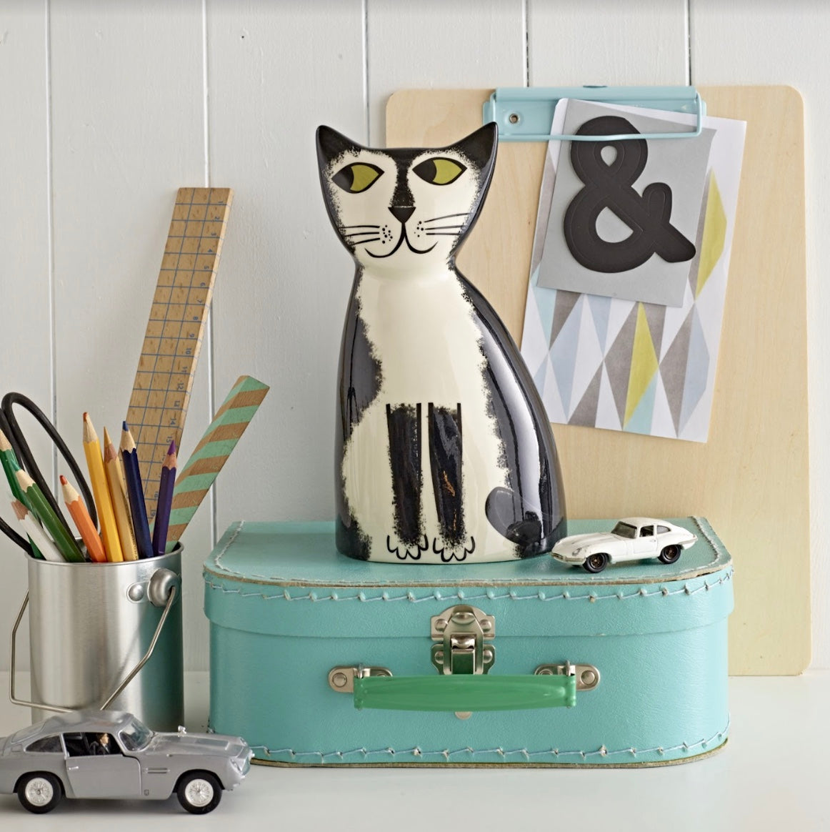 Handmade Ceramic Black and White Cat Money Box